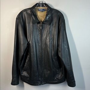 Polo Ralph Lauren Vintage Black Leather Bomber Jacket Size L